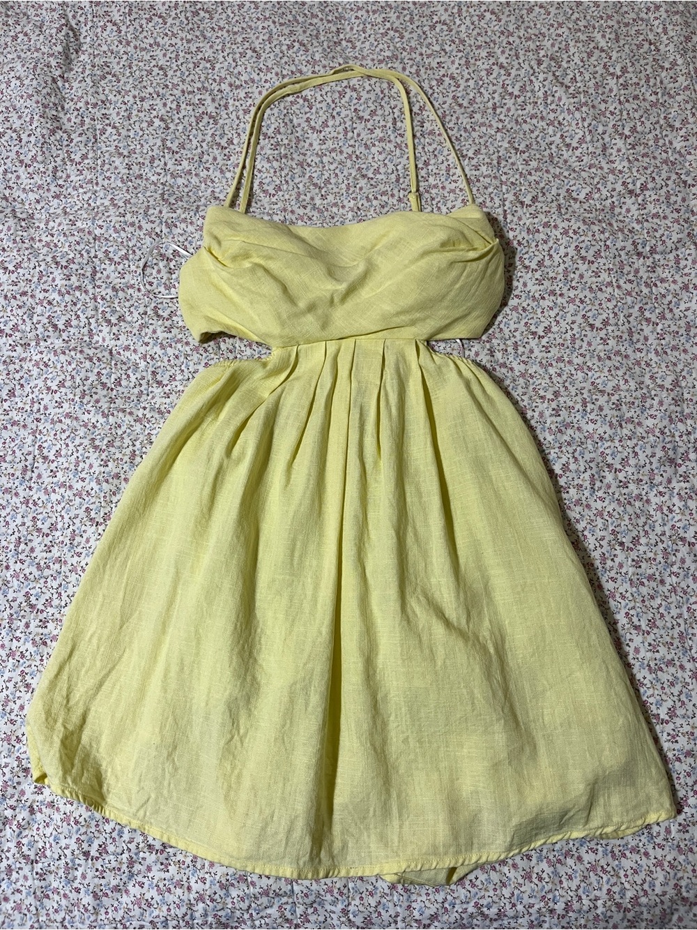 Hello Molly Yellow Summer Linen spagetti strap Dress. XS